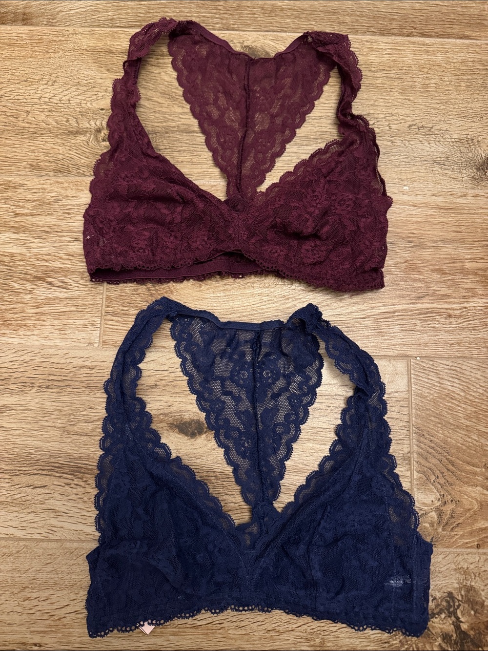 Victoria’s Secret Lace Racerback Bralettes — Burgundy and Blue